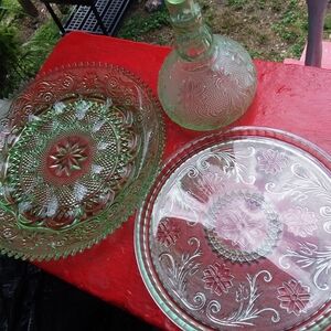 Vintage Indiana Glass Tiara Sandwich Chantilly Green Set – 3 Pieces